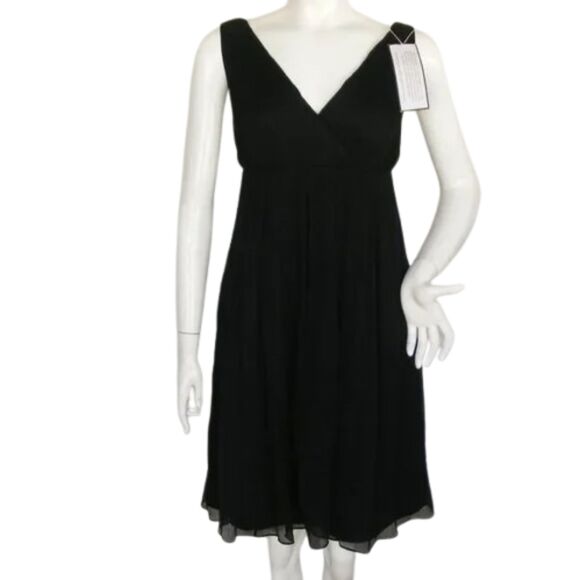 new J.CREW Silk Chiffon Dress, 12, Black, Babydoll, Cocktail/Party, V-neck - Picture 1 of 15